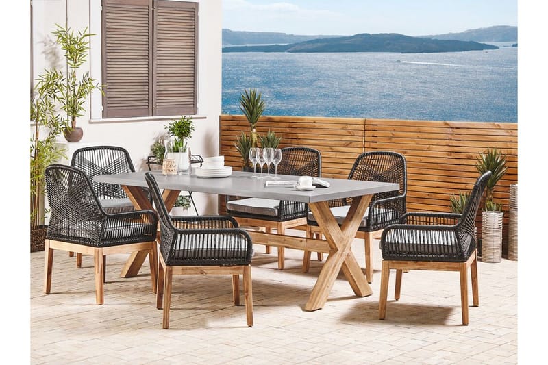 Trädgårdsset av Utebord och 6 Utestolar svart/grå OLBIA - Grå - Utemöbler & utemiljö - Utegrupp - Matgrupp utomhus