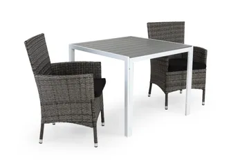 Tunis Cafégrupp 90x90 + 2 Thor Fåtölj m Dyna - Vit/Grå/Svart - Utemöbler & utemiljö - Utegrupp - Matgrupp utomhus