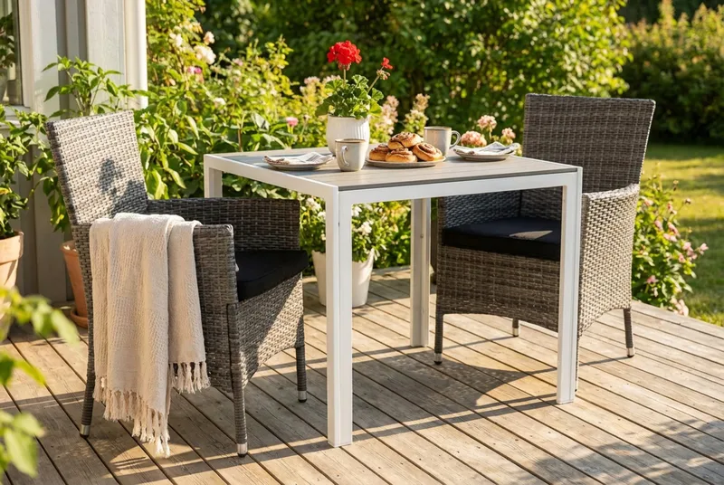 Tunis Cafégrupp 90x90 + 2 Thor Fåtölj m Dyna - Vit/Grå/Svart - Utemöbler & utemiljö - Utegrupp - Matgrupp utomhus