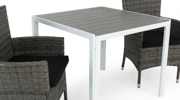 Tunis Cafégrupp 90x90 + 2 Thor Fåtölj m Dyna - Vit/Grå/Svart - Utemöbler & utemiljö - Utegrupp - Matgrupp utomhus