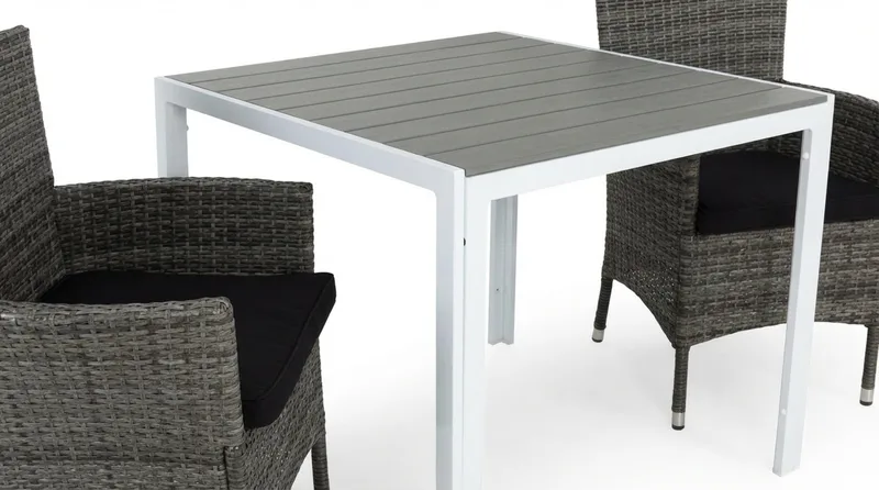 Tunis Cafégrupp 90x90 + 2 Thor Fåtölj m Dyna - Vit/Grå/Svart - Utemöbler & utemiljö - Utegrupp - Matgrupp utomhus