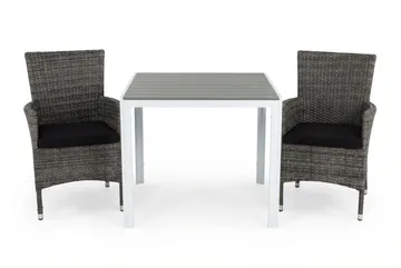 Tunis Cafégrupp 90x90 + 2 Thor Fåtölj m Dyna - Vit/Grå/Svart - Utemöbler & utemiljö - Utegrupp - Matgrupp utomhus