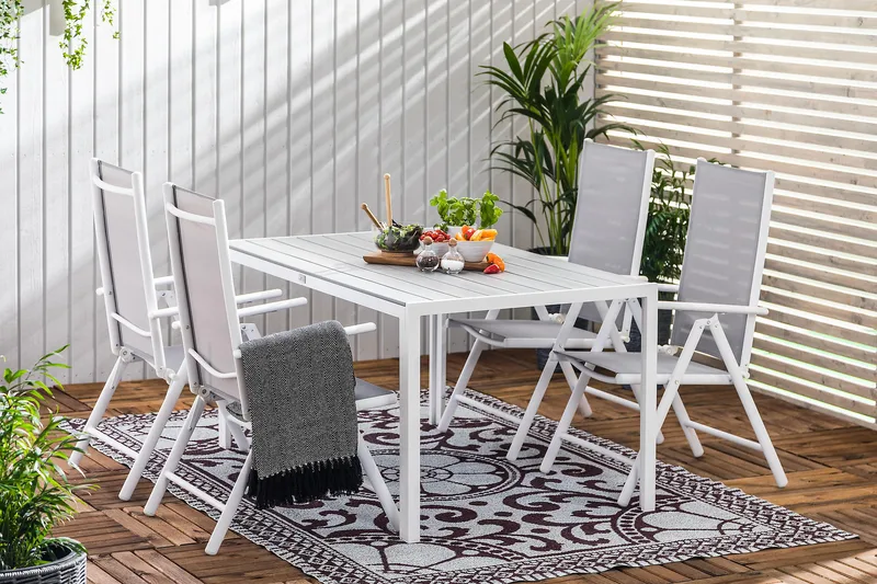 Tunis Matgrupp 150x90 + 4 Maggie Positionsstol - Vit/Grå - Utemöbler & utemiljö - Utegrupp - Matgrupp utomhus