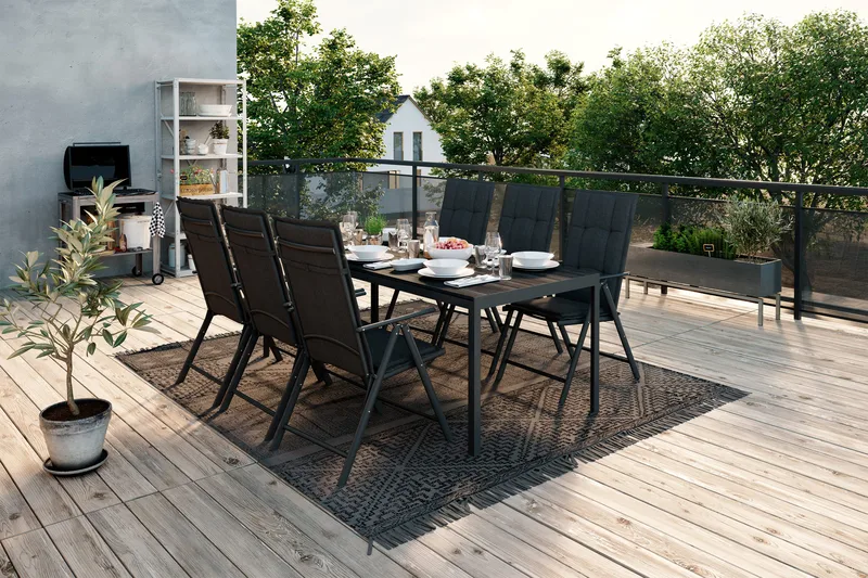 Tunis Matgrupp 205 + 6 Maggie Positionsstol m Dyna - Svart/Svart/Grå - Utemöbler & utemiljö - Utegrupp - Matgrupp utomhus