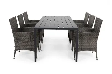 Tunis Matgrupp 205 + 6 Thor Fåtölj - Svart/Grå - Utemöbler & utemiljö - Utegrupp - Matgrupp utomhus