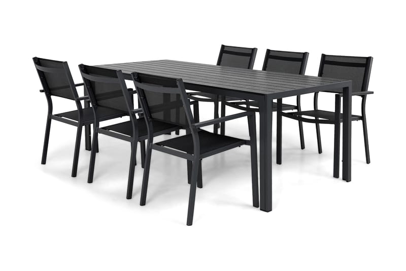 Tunis Matgrupp 205x90 cm + 6 Tunis Stapelstol - Svart/Svart - Utemöbler & utemiljö - Utegrupp - Matgrupp utomhus