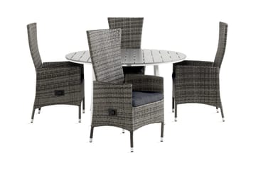 Tunis Matgrupp Utomhus 140 Rund + 4 Jenny Fåtölj Ställbar m Dyna - Vit/Grå - Utemöbler & utemiljö - Utegrupp - Matgrupp utomhus