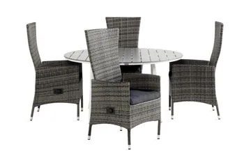 Tunis Matgrupp Utomhus 140 Rund + 4 Jenny Fåtölj Ställbar m Dyna - Vit/Grå - Utemöbler & utemiljö - Utegrupp - Matgrupp utomhus