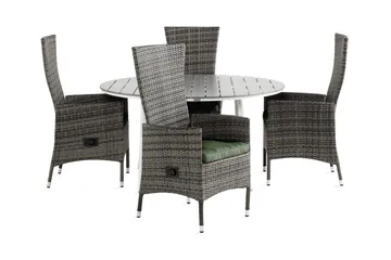 Tunis Matgrupp Utomhus 140 Rund + 4 Jenny Fåtölj Ställbar m Dyna - Vit/Grå/Grön - Utemöbler & utemiljö - Utegrupp - Matgrupp utomhus