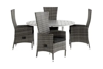 Tunis Matgrupp Utomhus 140 Rund + 4 Jenny Fåtölj Ställbar m Dyna - Vit/Grå/Svart - Utemöbler & utemiljö - Utegrupp - Matgrupp utomhus