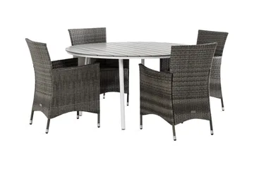 Tunis Matgrupp Utomhus 140 Rund + 4 Thor Fåtölj - Vit/Grå - Utemöbler & utemiljö - Utegrupp - Matgrupp utomhus