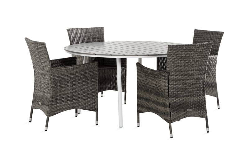 Tunis Matgrupp Utomhus 140 Rund + 4 Thor Fåtölj, Vit/Grå