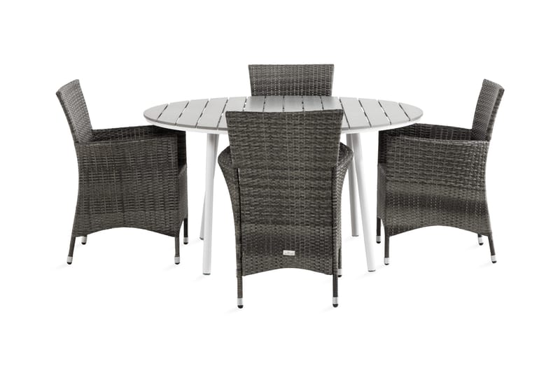 Tunis Matgrupp Utomhus 140 Rund + 4 Thor Fåtölj - Vit/Grå - Utemöbler & utemiljö - Utegrupp - Matgrupp utomhus
