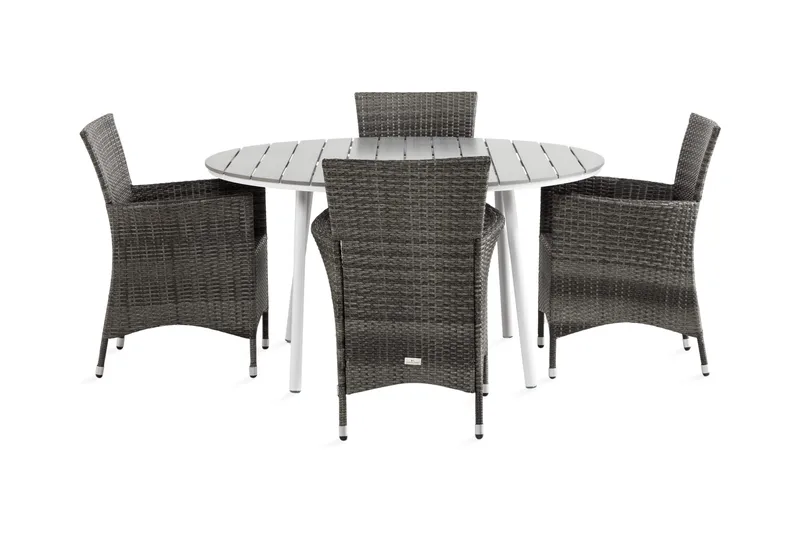 Tunis Matgrupp Utomhus 140 Rund + 4 Thor Fåtölj - Vit/Grå - Utemöbler & utemiljö - Utegrupp - Matgrupp utomhus