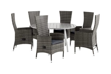 Tunis Matgrupp Utomhus 140 Rund + 6 Jenny Fåtölj Ställbar m Dyna - Vit/Grå - Utemöbler & utemiljö - Utegrupp - Matgrupp utomhus