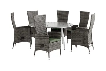 Tunis Matgrupp Utomhus 140 Rund + 6 Jenny Fåtölj Ställbar m Dyna - Vit/Grå/Grön - Utemöbler & utemiljö - Utegrupp - Matgrupp utomhus