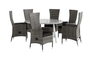 Tunis Matgrupp Utomhus 140 Rund + 6 Jenny Fåtölj Ställbar m Dyna - Vit/Grå/Svart - Utemöbler & utemiljö - Utegrupp - Matgrupp utomhus