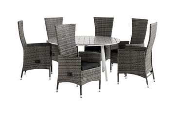 Tunis Matgrupp Utomhus 140 Rund + 6 Jenny Fåtölj Ställbar m Dyna - Vit/Grå/Svart - Utemöbler & utemiljö - Utegrupp - Matgrupp utomhus