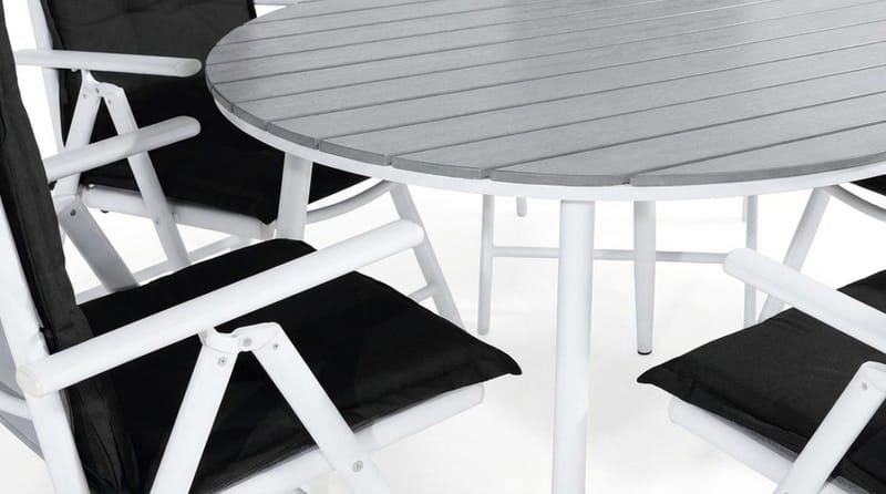 Tunis Matgrupp Utomhus 140 Rund + 6 Maggie Positionsstol m Dyna - Vit/Grå/Svart - Utemöbler & utemiljö - Utegrupp - Matgrupp utomhus