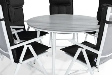 Tunis Matgrupp Utomhus 140 Rund + 6 Maggie Positionsstol m Dyna - Vit/Grå/Svart - Utemöbler & utemiljö - Utegrupp - Matgrupp utomhus