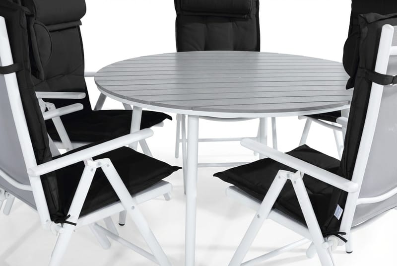 Tunis Matgrupp Utomhus 140 Rund + 6 Maggie Positionsstol m Dyna - Vit/Grå/Svart - Utemöbler & utemiljö - Utegrupp - Matgrupp utomhus