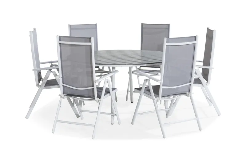 Tunis Matgrupp Utomhus 140 Rund + 6 Maggie Positionsstol - Vit/Grå - Utemöbler & utemiljö - Utegrupp - Matgrupp utomhus