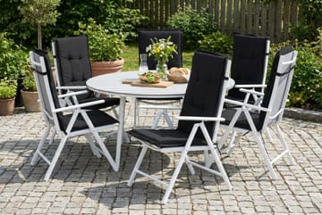 Tunis Matgrupp Utomhus 140 Rund + 6 Maggie Positionsstol m Dyna - Vit/Grå/Svart - Utemöbler & utemiljö - Utegrupp - Matgrupp utomhus