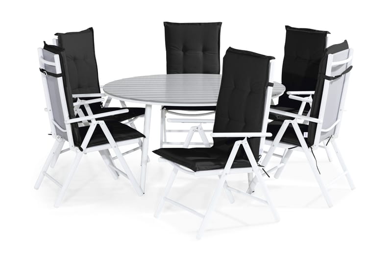 Tunis Matgrupp Utomhus 140 Rund + 6 Maggie Positionsstol m Dyna, Vit/Grå/Svart
