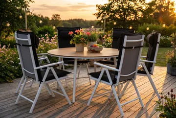 Tunis Matgrupp Utomhus 140 Rund + 6 Maggie Positionsstol m Dyna - Vit/Grå/Svart - Utemöbler & utemiljö - Utegrupp - Matgrupp utomhus