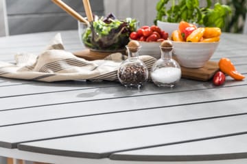 Tunis Matgrupp Utomhus 140 Rund + 6 Stapelstolar - Vit/Grå - Utemöbler & utemiljö - Utegrupp - Matgrupp utomhus