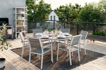 Tunis Matgrupp Utomhus 140 Rund + 6 Stapelstolar - Vit/Grå - Utemöbler & utemiljö - Utegrupp - Matgrupp utomhus