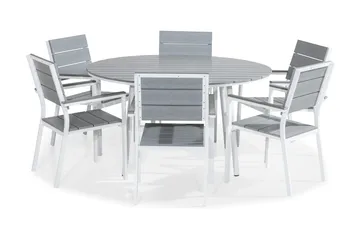 Tunis Matgrupp Utomhus 140 Rund + 6 Stapelstolar - Vit/Grå - Utemöbler & utemiljö - Utegrupp - Matgrupp utomhus