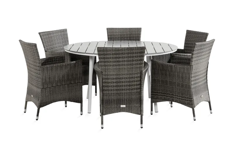 Tunis Matgrupp Utomhus 140 Rund + 6 Thor Fåtölj - Vit/Grå - Utemöbler & utemiljö - Utegrupp - Matgrupp utomhus