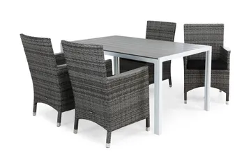 Tunis Matgrupp Utomhus 150 + 4 Thor Fåtölj Lyx m Armstöd m Dyna - Vit/Grå/Aintwood/Svart - Utemöbler & utemiljö - Utegrupp - Matgrupp utomhus