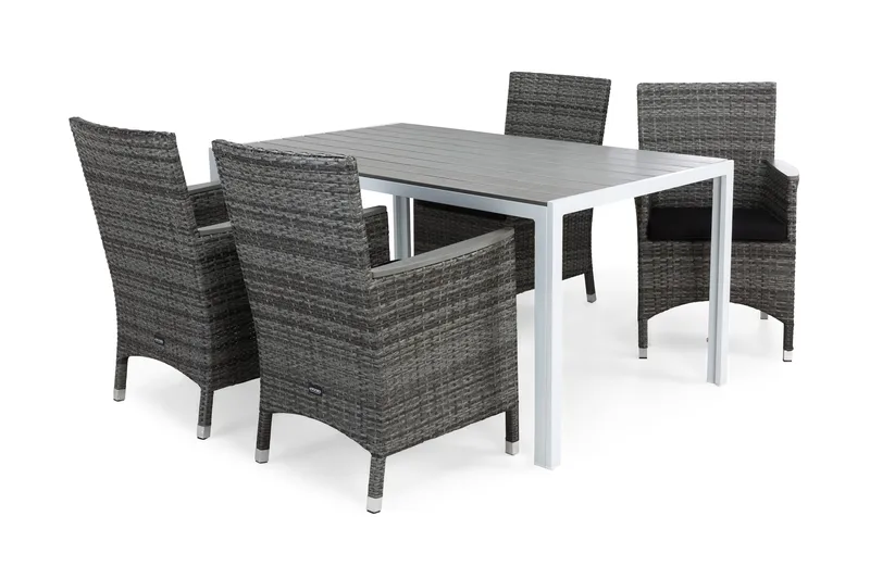 Tunis Matgrupp Utomhus 150 + 4 Thor Fåtölj Lyx m Armstöd m Dyna, Vit/Grå/Aintwood/Svart