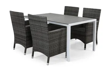 Tunis Matgrupp Utomhus 150 + 4 Thor Fåtölj Lyx m Armstöd - Vit/Grå/Aintwood - Utemöbler & utemiljö - Utegrupp - Matgrupp utomhus