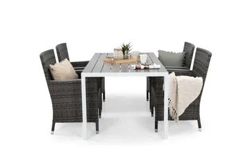 Tunis Matgrupp Utomhus 150 + 4 Thor Fåtölj Lyx m Armstöd - Vit/Grå/Aintwood - Utemöbler & utemiljö - Utegrupp - Matgrupp utomhus