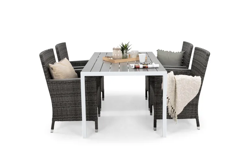 Tunis Matgrupp Utomhus 150 + 4 Thor Fåtölj Lyx m Armstöd - Vit/Grå/Aintwood - Utemöbler & utemiljö - Utegrupp - Matgrupp utomhus