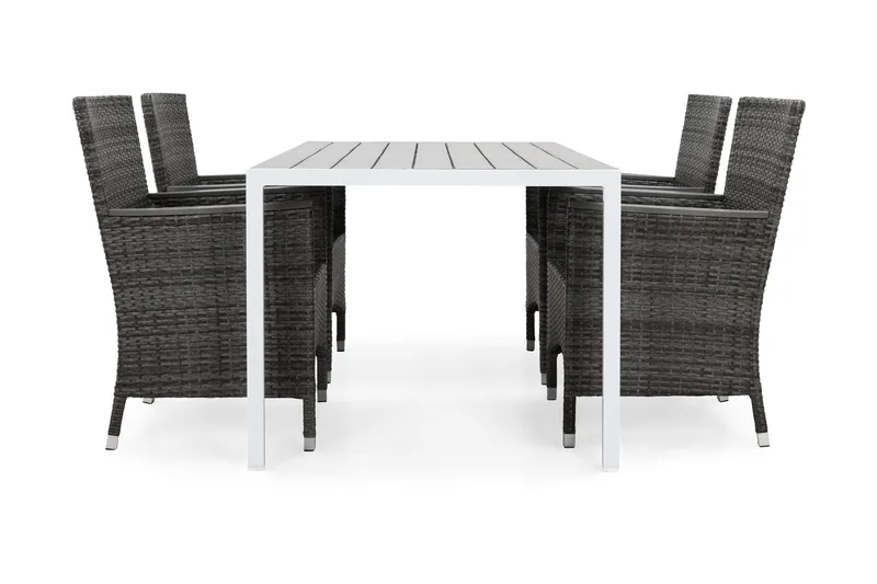 Tunis Matgrupp Utomhus 150 + 4 Thor Fåtölj Lyx m Armstöd - Vit/Grå/Aintwood - Utemöbler & utemiljö - Utegrupp - Matgrupp utomhus