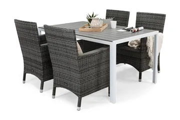 Tunis Matgrupp Utomhus 150 + 4 Thor Fåtölj Lyx m Armstöd - Vit/Grå/Aintwood - Utemöbler & utemiljö - Utegrupp - Matgrupp utomhus