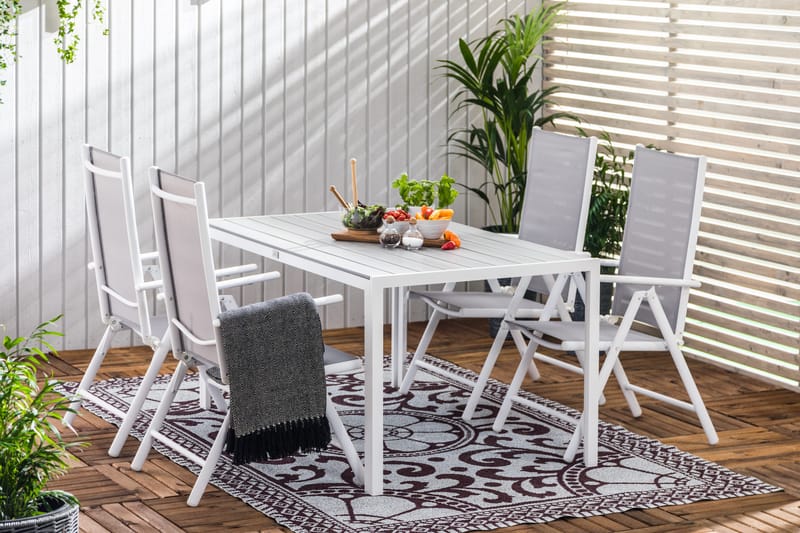 Tunis Matgrupp Utomhus 150x90 + 4 Maggie Positionsstol m Dyna - Vit/Grå/Svart - Utemöbler & utemiljö - Utegrupp - Matgrupp utomhus