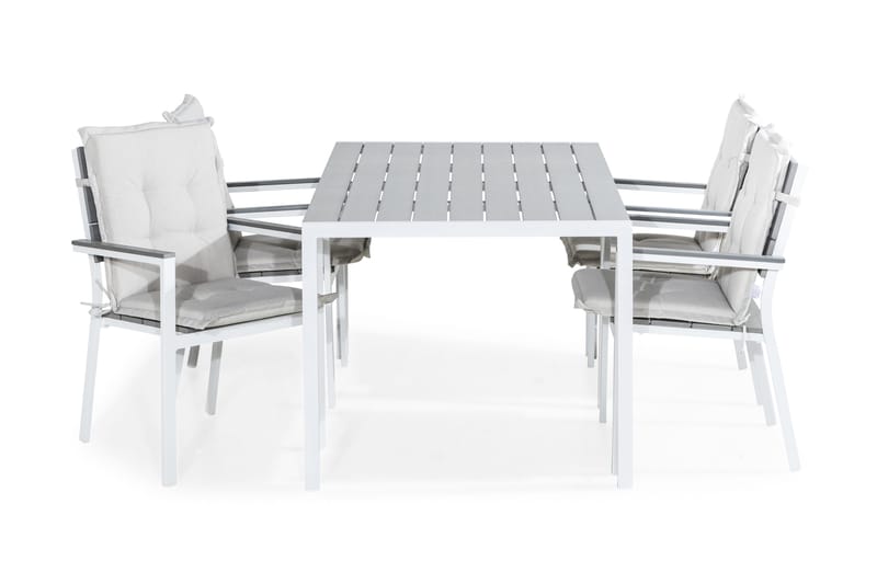Tunis Matgrupp Utomhus 150x90 + 4 Tunis Stapelstol m Dyna, Vit/Grå/Offwhite