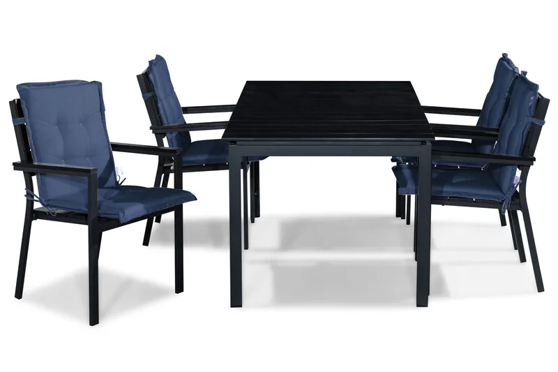 Tunis Matgrupp Utomhus 152-210x90 + 4 Stapelstolar m Dyna, Svart/Blå