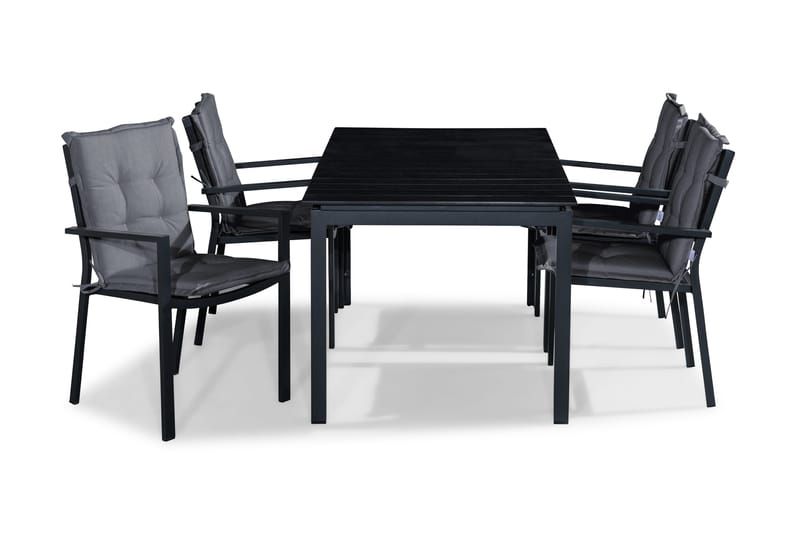 Tunis Matgrupp Utomhus 152-210x90 + 4 Stapelstolar m Dyna, Svart/Grå
