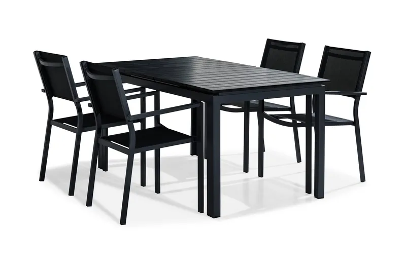 Tunis Matgrupp Utomhus 152-210x90 + 4 Stapelstolar - Svart - Utemöbler & utemiljö - Utegrupp - Matgrupp utomhus