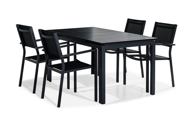 Tunis Matgrupp Utomhus 152-210x90 + 4 Stapelstolar - Svart - Utemöbler & utemiljö - Utegrupp - Matgrupp utomhus