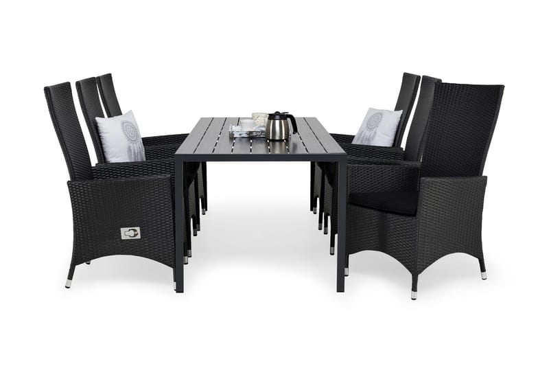 Tunis Matgrupp Utomhus 205 + 6 Jenny Ställbar Fåtölj m Dyna, Svart/Svart/Svart