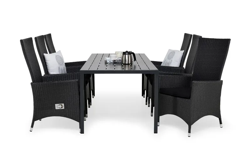 Tunis Matgrupp Utomhus 205 + 6 Jenny Ställbar Fåtölj m Dyna, Svart/Svart/Svart