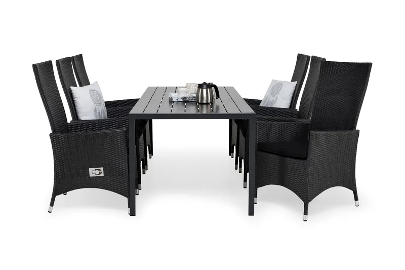 Tunis Matgrupp Utomhus 205 + 6 Jenny Ställbar Fåtölj m Dyna, Svart/Svart/Svart