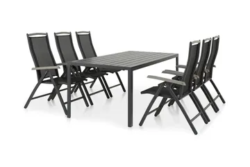 Tunis Matgrupp Utomhus 205 + 6 Monaco Lyx Positionsstol - Svart/Svart - Utemöbler & utemiljö - Utegrupp - Matgrupp utomhus